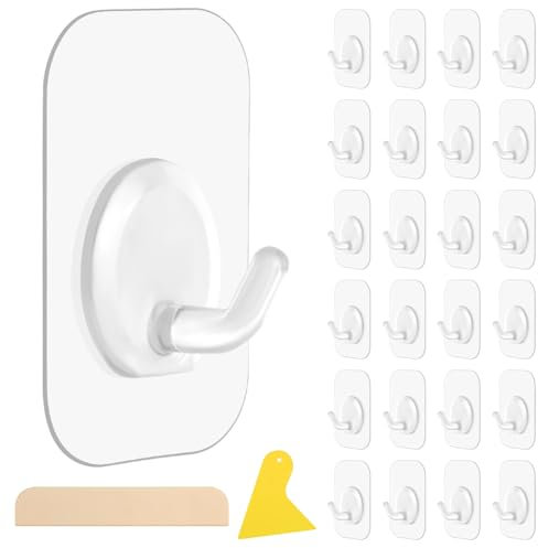 HOTUT 24 Pezzi Autoadesivi Ganci Adesivi Trasparenti, Gancio Adesivo Carico Massimo 5kg, Impermeabili Senza Chiodi Ganci Adesivi per Bagno Cucina Ufficio, per Appendere Asciugamani Vestiti Chiavi