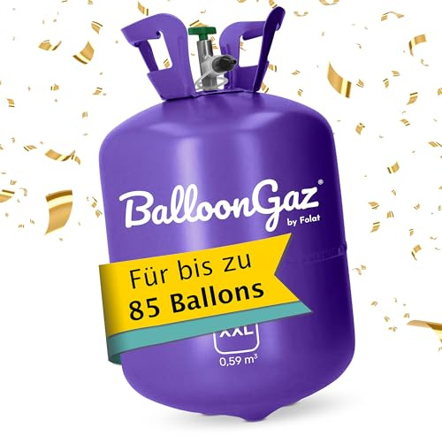 Folat 25205 Gaz à l'hélium XXL 590 litres avec valve de remplissage pour ballons de 85 ans Idéal pour les anniversaires, les fêtes, les mariages Bouteille de gaz jetable en métal recyclable Bleu