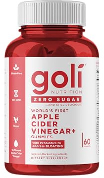 Goli Zero Sugar Apple Cider Vinegar Gummies - ACV with Vitamin B12 and Probiotics - No Sugar Alcohols - Vegan, Keto-Friendly, Gluten-Free