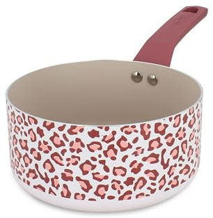 MENASTYL - Casseruola leopardata rosa 18 cm per tutti i piani cottura, inclusa induzione - Rivestimento antiaderente - Alluminio riciclato - Manico ergonomico effetto legno - Motivo leopardo - 6020964