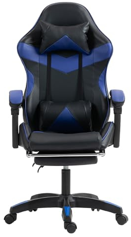 Panana Ergonomic Gaming Office Chair Adjustable Recline (90°-150°),Padded Support, Retractable Footrest, Lumbar Support (Blue)