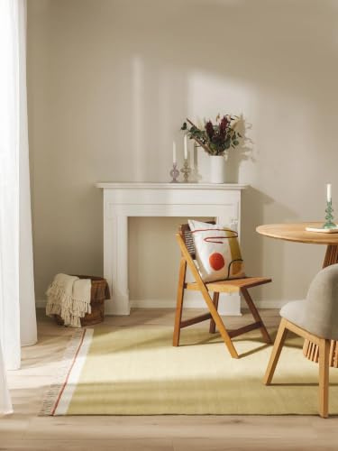benuta Pop Wollteppich Karla - Grün 160x230 cm - Wolle - Rechteckig & im Style: Fransen, Uni, Natural Living - Pflegeleicht für Wohnzimmer Schlafzimmer