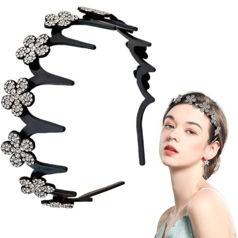 Fascia Ondulata - Con Strass Per Capelli Con Frangia | Accessorio per Capelli Brillante Anti Scivolo alla Moda per Capelli Ribelli per Doccia Palestra Cura della Pelle Allenamento
