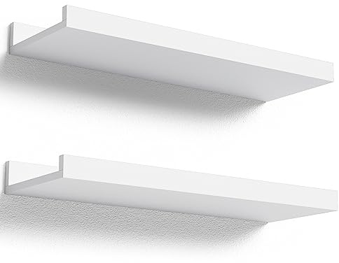 RICHER HOUSE White Floating Shelves for Wall Set of 2, 40 CM Wood Floating Shelves Modern for Photo Ledge Display, Wall Decor, for Room Decor, Living Room, Bedroom, Bathroom, Kitchen, Laundry
