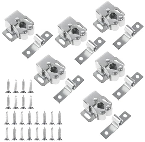 Anhoer 6 Stück Möbelschnäpper Doppel-Rollenschnäpper Schranktür Tür Latch Kleiderschrank Tür Ball Roller Catch mit Schrauben für Schränk Schranktüren Silber