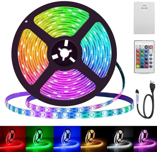 1M LED Streifen,5050 LED Streifen Wasserdicht Batteriebetrieben oder USB Betrieben,Fernbedienung Dimmbar 16 Farben,Led Streifen Wasserdicht für Innen Aussen Schlafzimmer Küche DIY Beleuchtung Deko