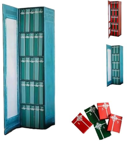 Mini Book Ornament Advent Calendar 2025,Halloween Advent Calendar with 24 Books Gift for Book Lovers Gifts,Christmas Countdown Calendars,Small Bookshelf Miniature Library Holiday Decoration (Blue)