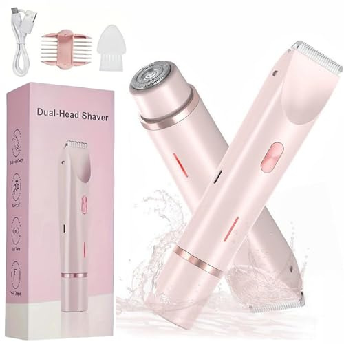 Afeitadora eléctrica 2 en 1 para mujer y recortadora de bikini, inalámbrica, húmeda y seca, recargable, impermeable, para depilación sin dolor en piernas, axilas, vello púbico y zonas íntimas, rosa
