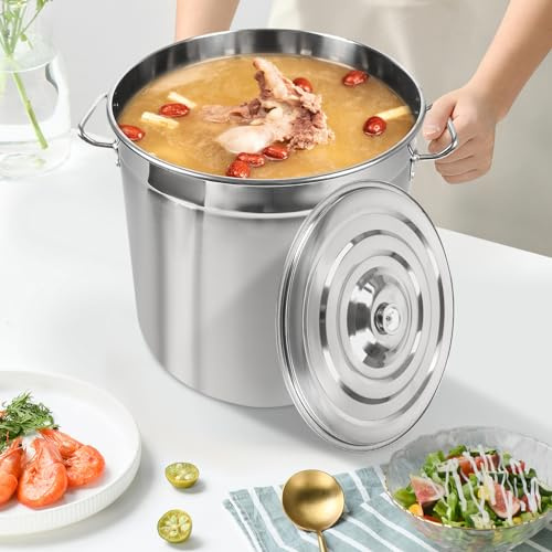 Mqwdxzfes 50L Edelstahl Suppentopf, Kochtopf Groß Suppentopf mit Deckel, Gewerblicher Gulaschkessel Campingkochtopf, Universal Wärmeerhaltung für Catering Buffet Universal Herdarten