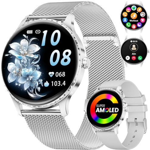 LIGE Montre Connectée Femme avec Appel Bluetooth,1.32 AMOLED Display Ronde Smartwatch Femme avec 100+ Modes Sportifs,Fonction Féminine,Fréquence Cardiaque,Sommeil,IP68 Étanche Android iOS (FV22-E)