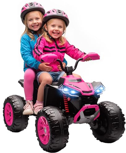 AIYAPLAY Quad Eléctrico para Niños 24V de 2 Plazas, para Niños de 3-8 Años, con 2 Motores, Velocidad hasta 6,5 km/h, Ruedas con Suspensión, Faros, Bocina, Música, USB, Rosa