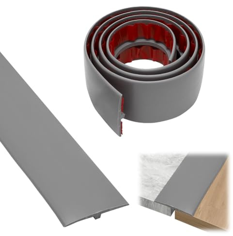 T-profil övergångslist, PVC dörrtrösklar list, 3 m x 5 cm övergångsprofil självhäftande, golv utjämning täcklist för parkettgolv laminat trösklar (grå)