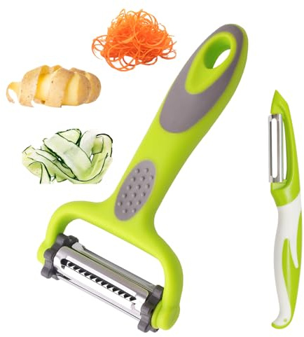 3 in 1 Vegetable Peelers for Kitchen – I & Y Peelers for Potatoes, Carrots, Apples, Cucumbers – Julienne, Slicer & Straight Blades – Sharp Stainless Steel, Non-Slip Handle
