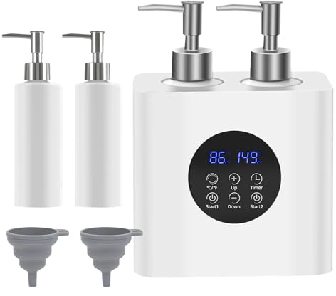 Dual Massage Oil Warmer, with 2 Funnels & 4 Bottles, Dual Temperature Control (30-65°C / 86-149°F), 360° Rapid Heating, Adjustable Temperature, Professional Lotion & Cream Heater for Salons, Home Use