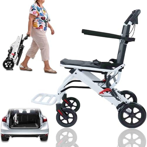 Maixhae Rollstuhl faltbar leicht, Leichter faltbarer Rollstuhl für Erwachsene 8.2kg, Ultra leichter Reiserollstuhl mit 280° Drehgriffen, Max. 90kg, Schmal & Kompakt für die Wohnung Schwarz A