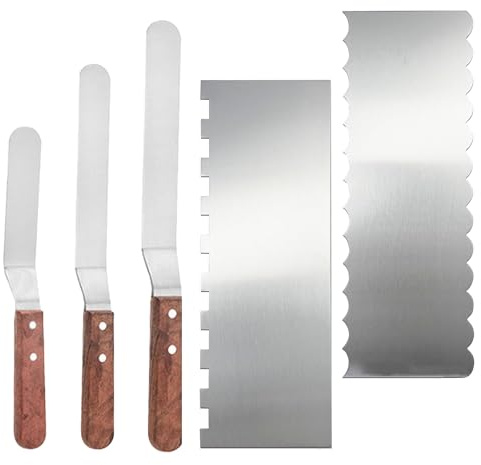 Qwrqwr Cake Scraper Set Buttercream Icing Spatula for Cake Decorating Cake-Baking Leveller Server Slicer Buttercream Smoother for Party Pastry Room
