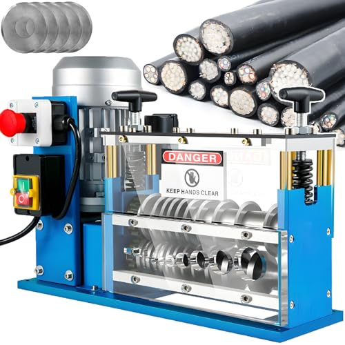 Automatic Copper Wire Stripper Machine, Heavy-Duty Electric Cable Peeler for Recycling, Cuts Lengths 1.0-999mm, Strips 1.5-38mm Scrap Cable, 350W for Workshop Use