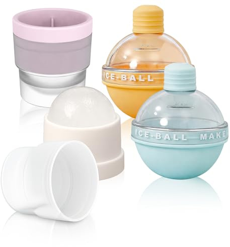 4PCS Ice Ball Mould, Ice Ball Maker, Sphere Ice Cube Mould, Bulb Blue, Bulb Yellow, Ice Cup White, Ice Cup Pink
