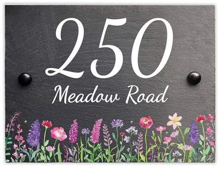 Personalised slate house number plaque - Custom door number sign (Script Font)