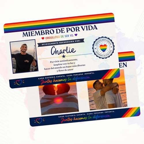 Cristal Plaque Certificado LGBT Personalizado con Fotos Nombre Texto | Carnet Pride Miembro de por Vida | Regalo Original Comunidad LGTBI Gay Lésbica Bisexual | Carnet Orgullo Pride | PVC