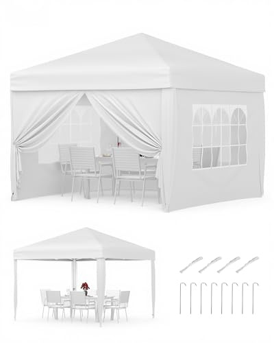 GarveeLife Tonnelle Pliante 3x3 m Imperméable, Stable avec 4 Parois Latérales, Tonnelle de Jardin Exterieur Protection UV 50+, 3 Hauteur Réglable Barnum Pliant avec Sac de Transport-Blanc