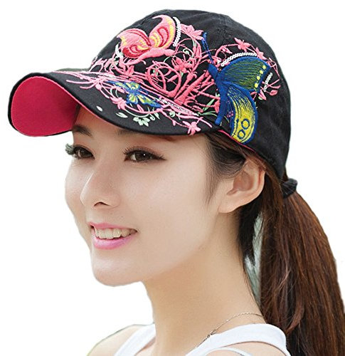 HugeStore Damen Baseball Mütze Kappe Baseballkappe Snapback Hut Schildmütze Hip Hop Hut Schmetterling Muster Schwarz