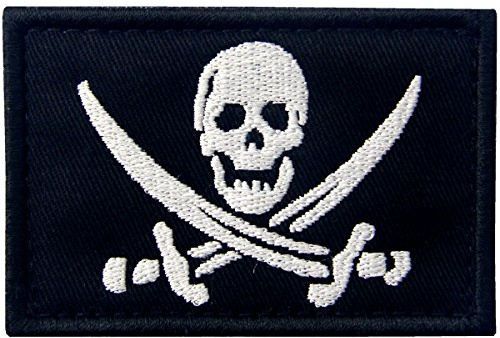 Piratflagga militär moral fästkrok och ögla lapp – vit och svart