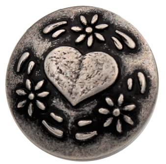 6 Stück silber hübsche Metall Knöpfe Metallknopf mit Herz Motiv Blüte Blume 18mm