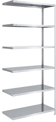 eurokraft | Lager-Schraubregal | verzinkt | mittelschwer | Regalhöhe 2500 mm | Bodenbreite 1000 mm | Tiefe 600 mm | Anbauregal