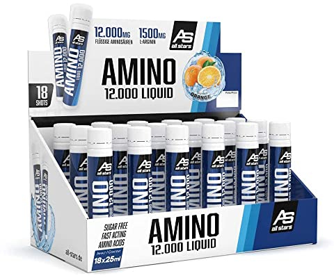 All Stars Amino Liquid 18 x 25 ml Orange I Aminosäuren flüssig & hochdosiert I Drink mit BCAA + Glutamin + L-Arginin I Sirup zum Mischen mit Wasser I flüssiges Supplement zuckerfrei