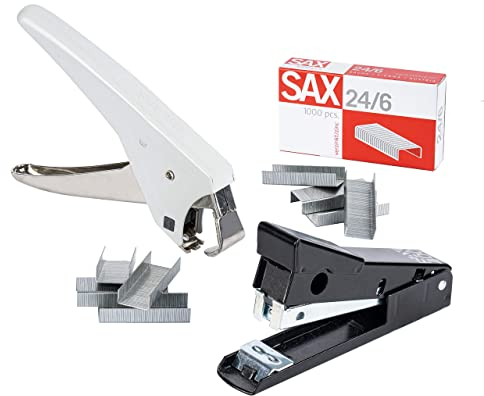 SAX Hefter Set, Frog Hefter 400, 1000 Stk. 24/6 Heftklammern verzinkt, Skre-Klick Enthefter, langlebig und stabiles Metall, Klammerentferner, universaler Klammer entferner