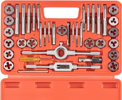 Orion Motor Tech SAE Gewindeschneider-Set Standard | #4, 6, 8, 10, 12, 1/4, 5/16, 3/8, 7/16, 1/2 Zoll Gewindebohrer-Set und Schneideisen-Set | Gewindereparatur-Sets zum Einfädeln und Umgewinden von