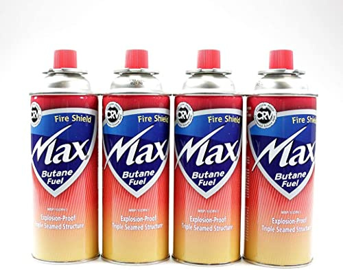 1 Click Buy Maxsun Gas Canisters Butane Refill Cartridge for Portable Camping Stoves Cooker Heater and BBQ, Ultra Safe Using the Latest Explosion Proof Triple Sealed Size, 227g/400ml