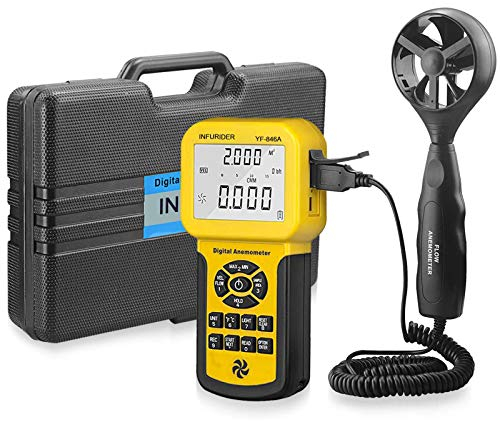 INFURIDER YF-846A Digital Anemometer 0.3~45m/s Wind Speed Meter Guage Measures Wind Speed,Wind Flow,Temp CFM CMM HVAC Air Velocity Flow Meter with Backlight and Max/Min/Avg