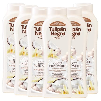 Tulipán Negro - Gel de Baño Coco Pure White, Nutritivo e Hidratante, Gel de Ducha con Fragancia a Coco, 650 ml (Pack 6 unidades)