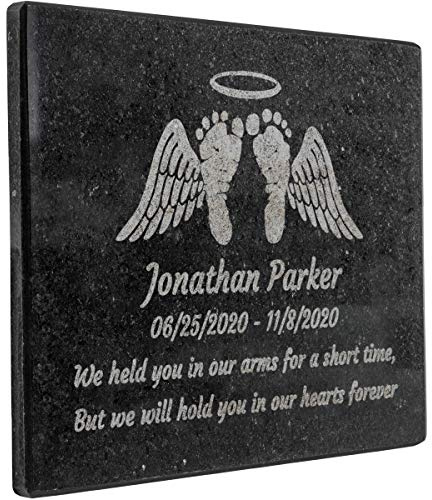 PlaqueMaker Black Granite Memorial Headstone Or Garden Memorial for Lost Infant or Child - Include You Personalized Text. Can be Used as a Sympathy Gift, Garden Stone or Grave Maker (6 x 8 x 0.4)