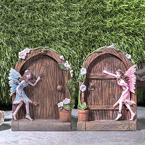 Pelle & Sol Set of 2 Fairy Door Home Garden Statue Ornament - Resin Outdoor Accessories, Fairy Figurines Statue for DIY Home Decoration