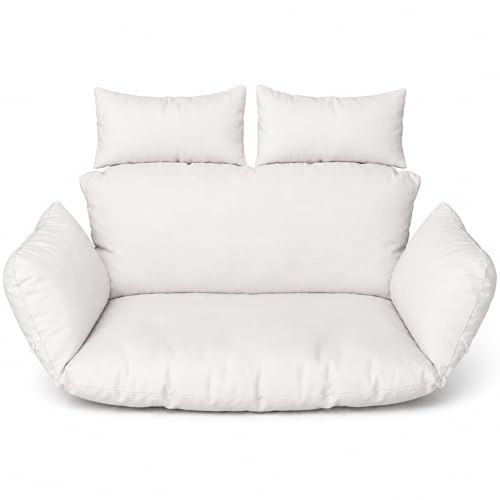 Ferocity Hängesessel Kissen 2 Personen Weiß| Doppelkissen Polster für Polyrattan Hängeschaukel | 47x130x29 cm | Waschbar Outdoor Gartenkissen | Hängekorb Auflage Bodenkissen [114]