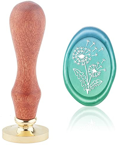 craspire Wachssiegelstempel Löwenzahn, Ovaler Siegelstempelkopf 20 * 30 mm Mit Abnehmbarem Holzgriff Für Hochzeitseinladungen Karten Flasche Geschenk Geschäft Danke