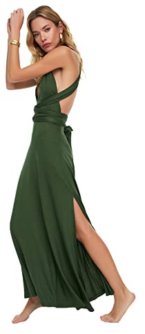 TRENDYOL Damen Vernetzung Detailliertes Gestricktes Strandkleid Dress, Khaki, S EU