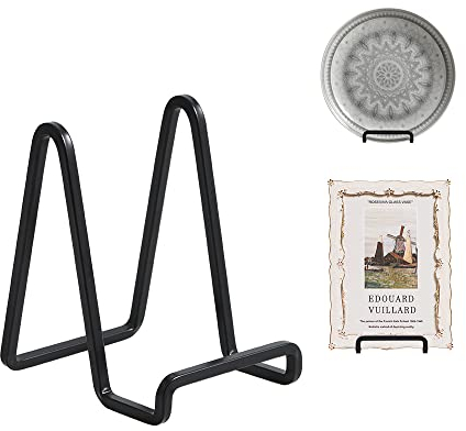 Plate Holder Easel Display Stand - 4.5 inch Metal Plate Stands for Display - Tabletop Picture Stand - Black Iron Easels for Display Pictures | Photo Frames | Book | Decorative Plates | Plaque - 2 Pack