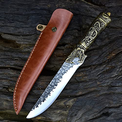 7 handgemachtes Wikingermesser 7CR17Compov Hoher Kohlenstoffstahl Jagd im Freien Sharp Cleaver Küchenmesser Kupfer Drachen Dekor Griff messerset