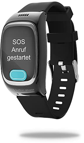 one button phone Modell 2022 – Notrufuhr mit Ortung und Telefonfunktion, Notruf Armband für Senioren, SOS Notrufknopf, GPS Notfall Uhr, Schwarz