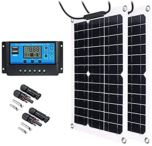 UIBAO Kit De Panel Solar 200w Placa Solar Flexible Sistema De Panel Solar Mono Controlador De Carga Solar+Cable Solar para Batería De 18v Camping O Hogar Al Aire Libre,10Acontroller
