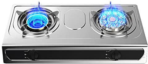 IBOWZ Plaque de Cuisson Gaz Table de Cuisson à gaz Plaque de Cuisson à gaz en Acier Inoxydable avec 2 Champs de Chauffage et Anneaux de Plaque de Cuisson en Acier Inoxydable antidérapants,pour réc