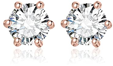 JewelryPalace 0.6ct Classique Boucles d'oreilles Taille Rond Solitaire Moissanite Argent 925 Femme, Plaqué Or Rose Petite Clous d'oreilles Pierre Fille, Diamant Simulé Ensemble Bijoux Mariee Mariage