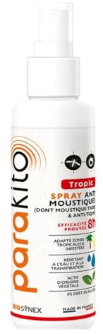 BIOSYNEX - PARAKITO - Spray Anti-Moustique Tropical - Répulsif Moustiques et Tiques - Dès 3 Ans - Sans DEET - Sans Alcool - Fabriqué en France - 75 ml