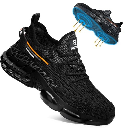 BAIYIJIA Steel Toe Work Shoes for Men Lightweight Safety Shoes with Puncture Resistant Sole Comfortable Construction Industrial Work Shoe for Warehouse Black Size 9.5