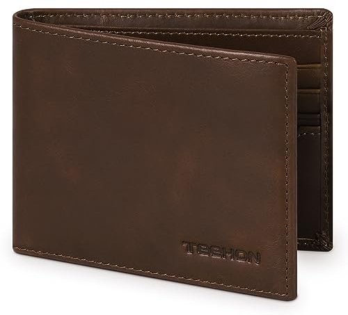 Geldbörse Herren Slim RFID Schutz Echtes Leder Leder Portmonee Herren, Kartenetui Kreditkartenetui mit 10 Kartenfächer, 2 Banknotenfächer, 2 Ausweisfenster und Geschenkbox & Postkarte– Braun
