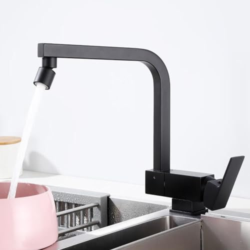 Grifos Abatibles Cocina Ventana Giratorio Paralelizable Monomando Cuadrado Latón Grifo de Cocina Plegable-Negro